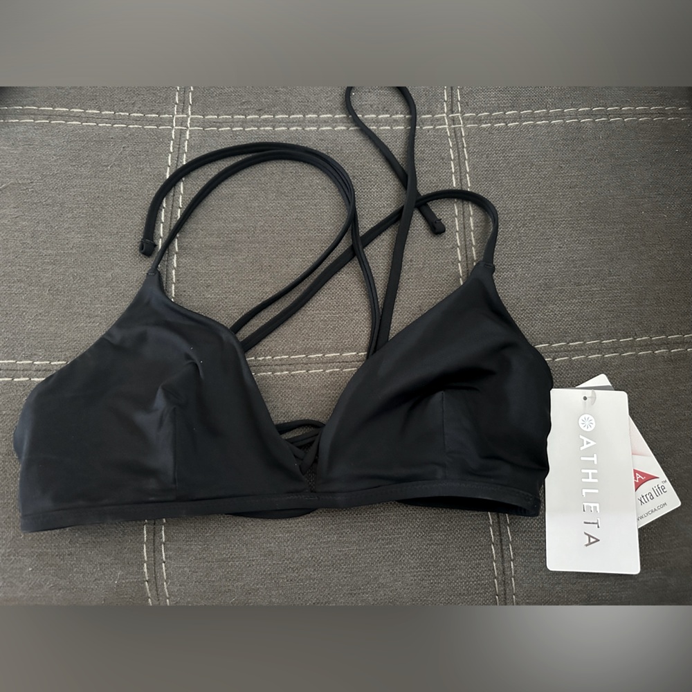 NWT Black Athleta M Tie Back Bikini Top